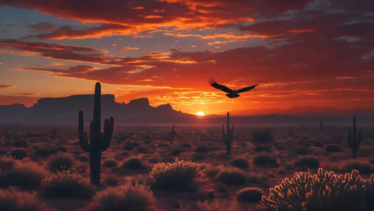 vecteezy eagle flying over desert landscape at sunset with vivid 70007998 768x434