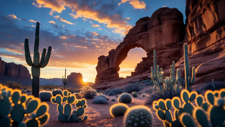 vecteezy_exploring-desert-landscape-with-cacti-and-rock-arch-at-sunset_67288950